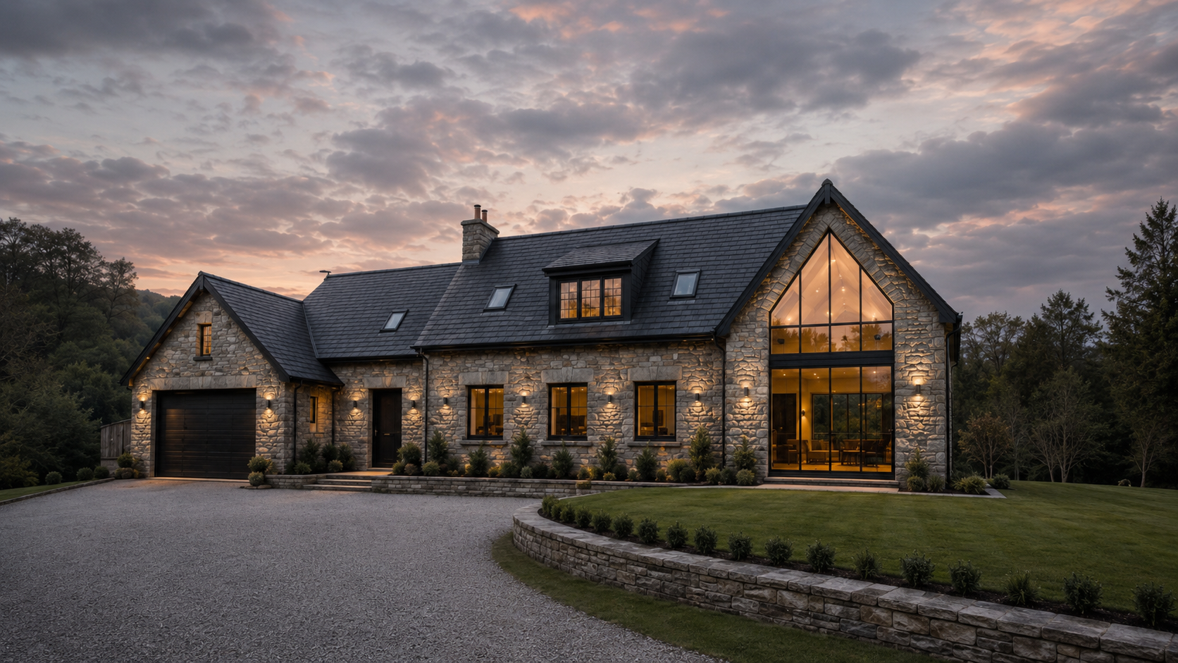 Full frontage of Heol Fawr bespoke rural house
