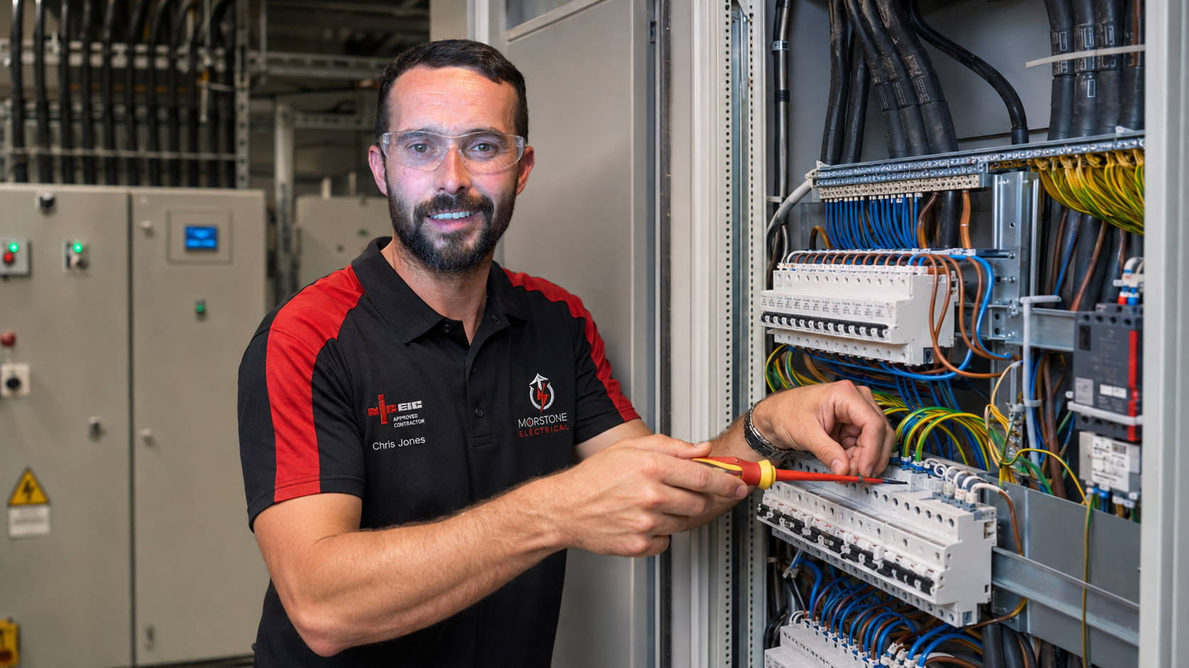 Chris Jones working on a commercial Morstone Electrical installation