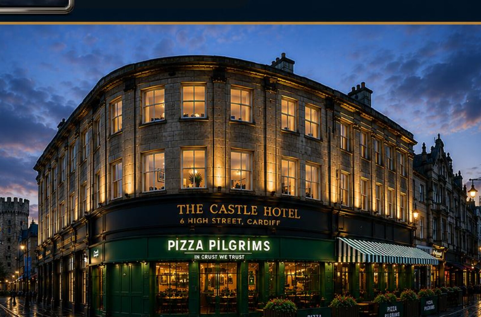 The Castle Hotel frontage at 6 High Street, Cardiff